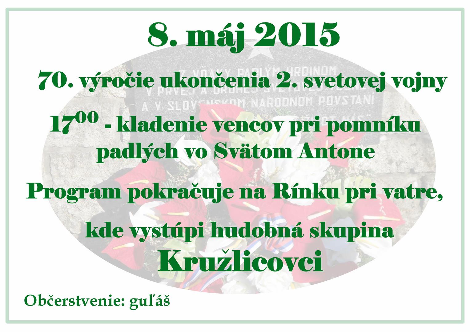 Pozvánka na 70. výročie ukončenia 2. svetovej vojny