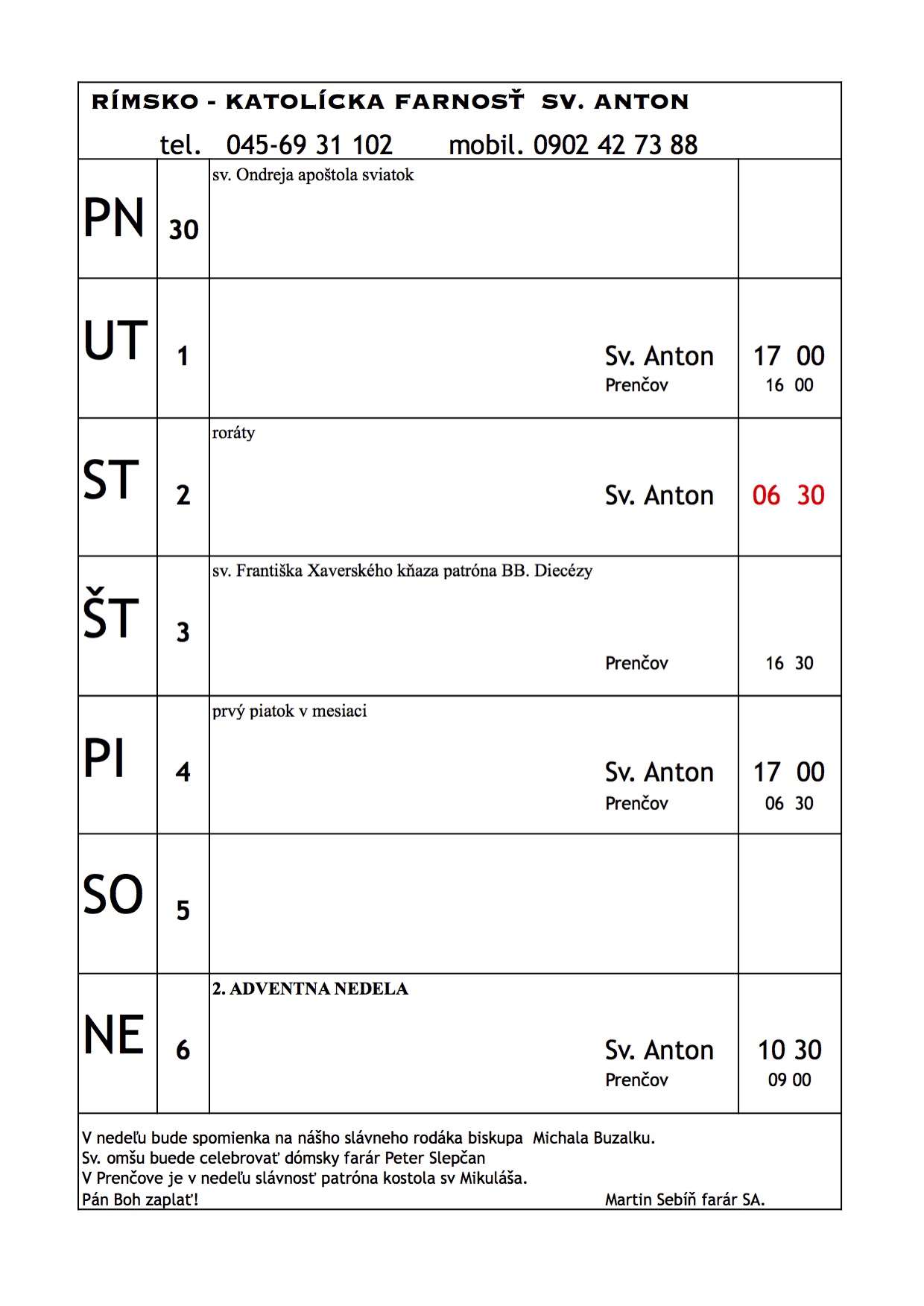 Farské oznamy 30.11.2015 - 6.12.2015