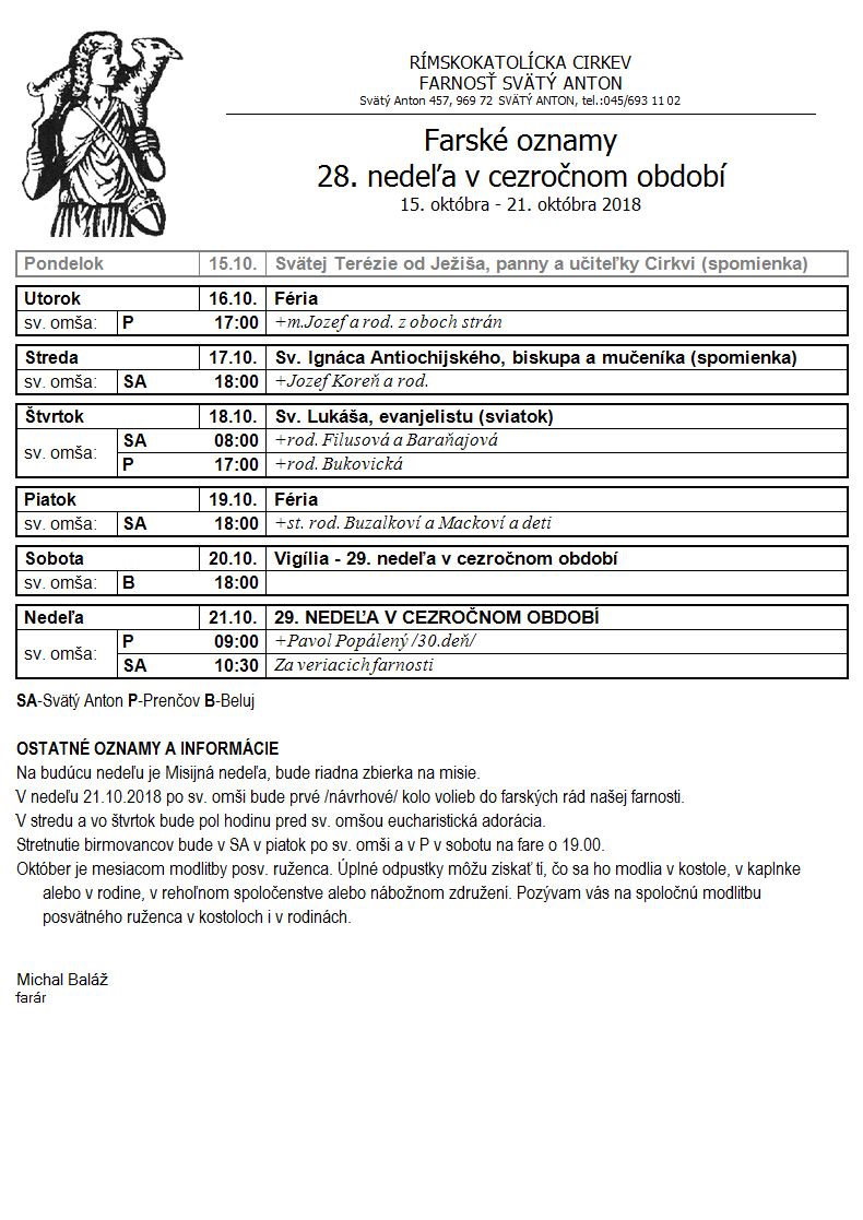 Farské oznamy 15.10.2018 - 21.10.2018