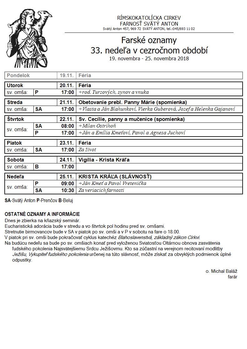 Farské oznamy 19.11.2018 - 25.11.2018