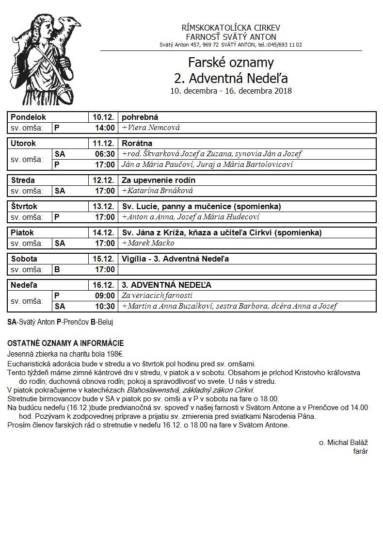 Farské oznamy 10.12.2018 - 16.12.2018