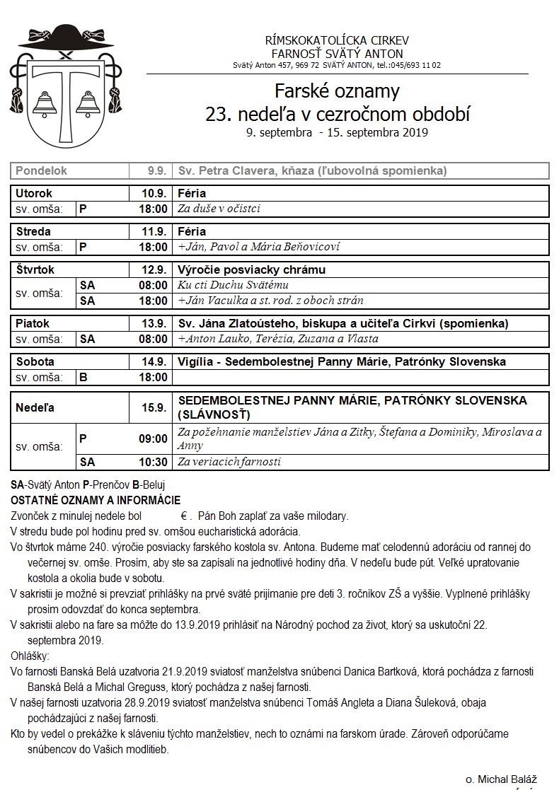 Farské oznamy 9.9.2019 - 15.9.2019
