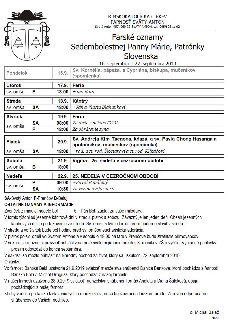 Farské oznamy 16.9.2019 - 22.9.2019