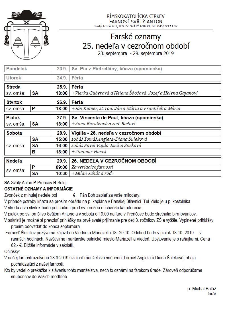 Farské oznamy 23.9.2019 - 29.9.2019