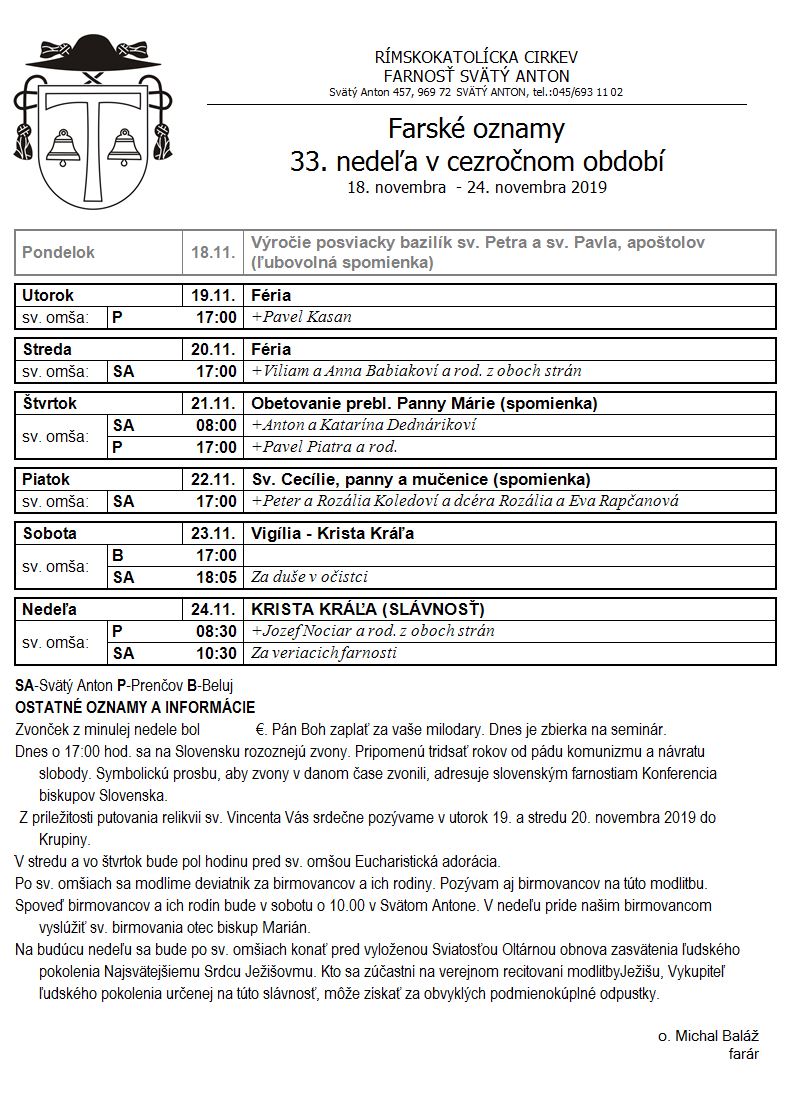 Farské oznamy 18.11.2019 - 24.11.2019