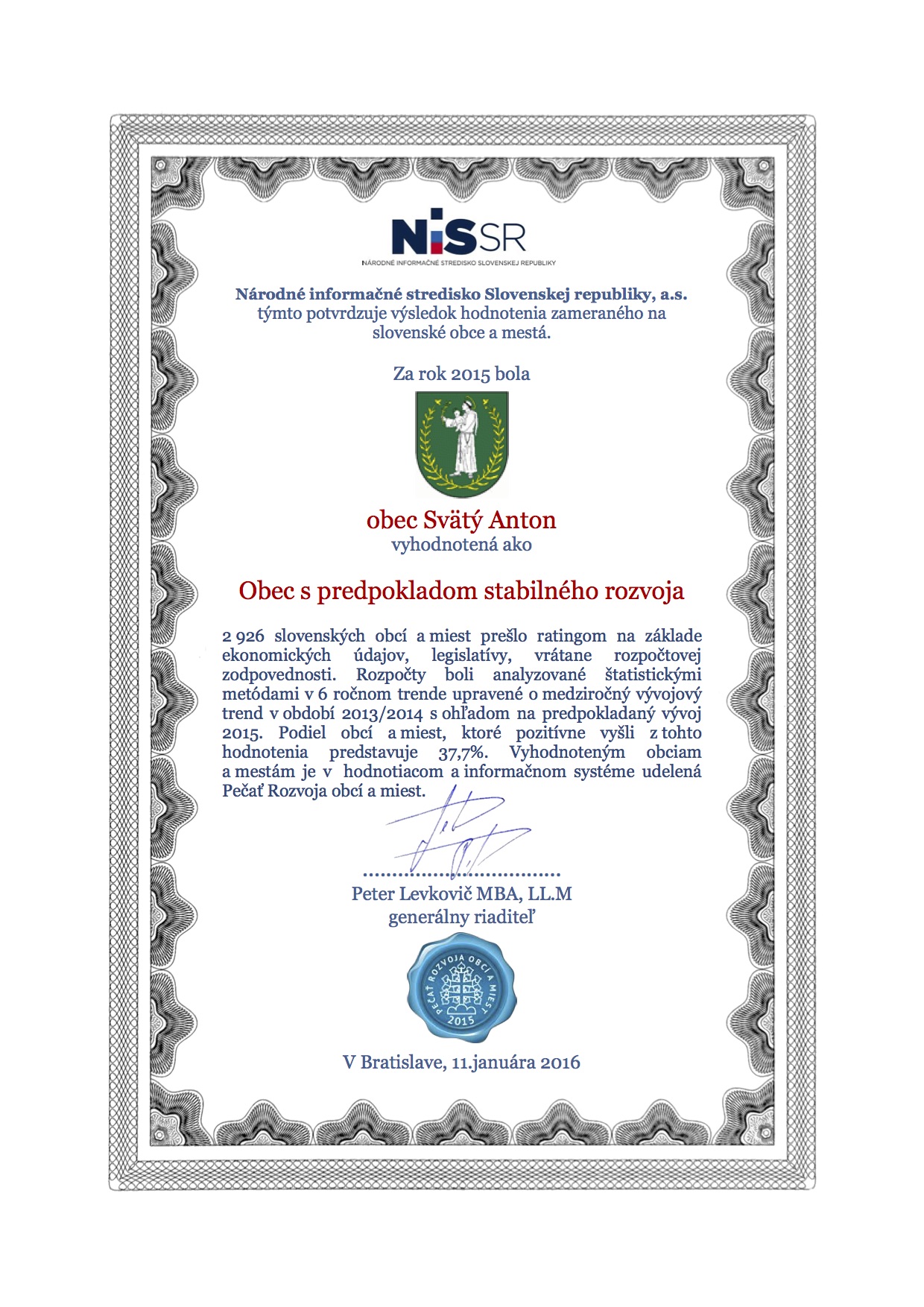 Obec s predpokladom stabilného rozvoja