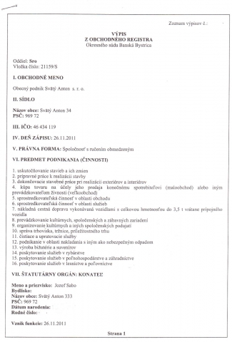 Výpis z obchodného registra